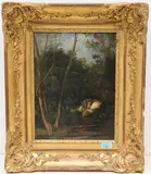 Zwei junge Frauen in der Waldlichtung by Frankreich, 19.Jh., oil on canvas, sold Mar 2022