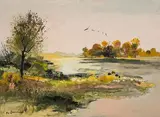 Les Bords de Loire by Michel Jouenne, oil on canvas, sold Mar 2022