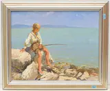 Fischender Knabe by István Mérö, oil on canvas, sold Mar 2022