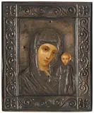 Russisch, um 1910/15 by Gottesmutter von Kasan mit Silberoklad, tempera, sold Mar 2022