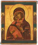 Russisch, um 1800 by Gottesmutter von Wladimir, tempera, sold Mar 2022