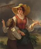 Die Rückkehr vom Feld, 1850 by Johannes Mettler, oil on canvas, offered Mar 2022