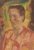 Dreiviertelportrait einer Frau mit dunkelbraunem, kurzem Haar, um 1932 by Johann Michael Bossard, oil, offered Mar 2022