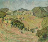 Hügelige Landschaft im Hochsommer, 1920 by Max Burgmeier, oil on canvas, sold Mar 2022