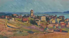 La Neuveville", um 1932 by Ernst Samuel Geiger, oil on board, offered Mar 2022