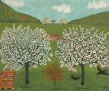 Blühende Bäume", 1946 by Gottlieb Speiser, oil on board, sold Mar 2022