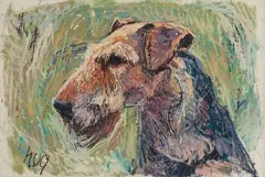Airedale Terrier by Fritz Hug, oil on canvas, sold Mar 2022