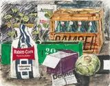 Stillleben mit Harass", um 1968 by Eugen Jordi, mixed media, sold Mar 2022
