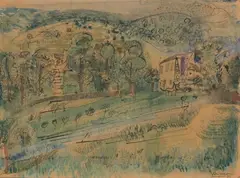 Landschaft by Serge Brignoni, 1933, mixed media, sold Mar 2022