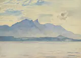 Thunersee, Stockhorn von Gunten aus by Plinio Colombi, 1928, watercolor, sold Mar 2022