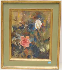 Gartenstück mit blühenden Rosen by Fritz Hug, oil, sold Mar 2022