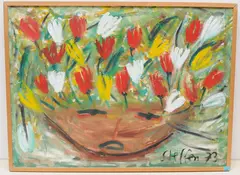 Blumenstillleben, 1973 by Walter Arnold Steffen, oil on canvas, sold Mar 2022