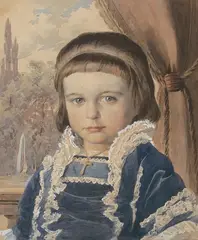 Portrait eines kleinen Mädchens in blauem Kleid by Julian Fałat, watercolor, sold Dec 2021