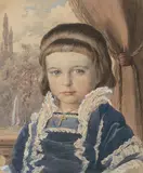 Portrait eines kleinen Mädchens in blauem Kleid by Julian Fałat, watercolor, sold Dec 2021