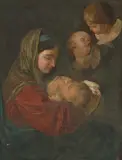 Madonna mit Kind und zwei Putti by Bologna, Anfang 18.Jh., oil on canvas, sold Dec 2021