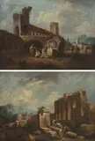 Umkreis Gegenstücke: Landschaften mit Ruinen und Figuren by Giuseppe Zais, oil on canvas, offered Dec 2021