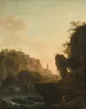 Umkreis Schlucht mit Fischern, bei einem Wasserfall rastend by Joseph Vernet, oil on canvas, sold Dec 2021