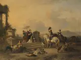 Galante Szene bei der Jagd by Jozef Jodocus Moerenhout, 1849, oil on panel, sold Dec 2021