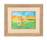 Tiger in the Grass by Henri Hecht Maik, 1980, oil on canvas naive landscape with tiger, sold Aug 2023