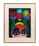 Circus-Juggling" one of series by Karel Christiaan Appel, 1978, woodcut on paper, sold Aug 2023