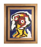 Le Philosophe" (the Philosopher) by Karel Christiaan Appel, 1977, woodcut on paper, sold Aug 2023