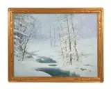 Winter Scene by Arno Bretsnyder, oil on canvas, sold Oct 2023