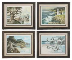 signed coastal landscape prints by Tom Nicholas, lithograph, sold Jan 2026
