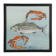Untitled by Rose E Doster, Watercolor of two crabs and a fish, sold Feb 2026