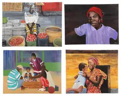 depicting a chess game and African villagers by Curtis Berry, oil on canvas and oil on board, sold Feb 2026