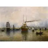 Stockholm Harbor by Carl Hallström, oil on canvas, sold Oct 2022