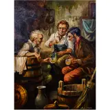 Untitled (Winemakers Enjoying a Toast) by Amerigo Makk, oil on canvas, sold Oct 2022