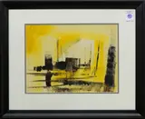 Industrial Scene with Sailboats by Alfred A. Cunningham, watercolor on cardboard, sold Oct 2022