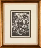 Figures and Horse by Armando Baldinelli, woodcut, sold May 2024