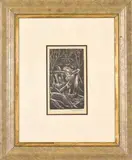 Nude with Greyhound and Waterfalls by Armando Baldinelli, woodcut, sold May 2024