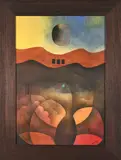 Abstract Landscape with Moon by Winston Saoli, pastel on paper, sold May 2024