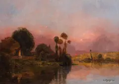 Sunset Landscape by Jacques-Henry Delpy, 1905, Oil on Canvas, sold Jul 2024