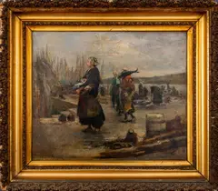 Fishing Village Scene by Gabriel Édouard Thurner, Oil on Canvas, sold Jul 2024
