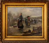 Fishing Village Scene by Gabriel Édouard Thurner, Oil on Canvas, sold Jul 2024
