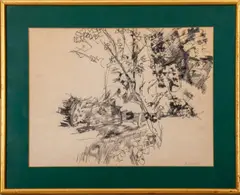 Landscape Scene by Raymond Legueult, Charcoal on Paper, sold Aug 2024