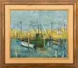Harbor Scene by S. Kofsky, Oil on Canvas, sold Aug 2024