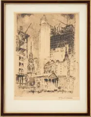 St Paul's Chapel by Joseph Pennell, circa 1915, Etching, sold Aug 2024