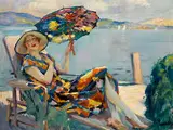 Junge Dame im Liegestuhl am Seeufer by Edward Alfred Cucuel, oil on canvas, offered Sep 2015
