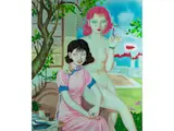 Ohne Titel (zwei Junge Frauen auf Terrasse) by Feng Zhengjie, oil on canvas, offered Sep 2019