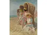 Damen am Strand by Willem Vaarzon Morel, oil on canvas, sold Mar 2019