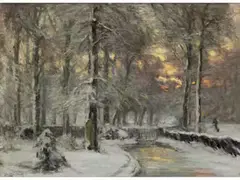 Sonnenuntergang Über Verschneiter Landschaft by Louis Apol, oil on canvas, sold Jun 2025