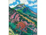 Blick auf das Kalksteingebirge Sainte-victoire im Süden der Provence by Alcide Le Beau, oil on canvas, offered Jun 2023