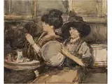 Die Hutmacherinnen im Modehaus Paquin in Paris by Isaac L. Israels, watercolor, offered Sep 2015