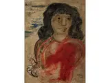 Junge Frau mit Dunklen Haaren in Rotem Kleid by Jankel Adler, 1895 Tuszyn - 1949 London, oil on canvas, sold Dec 2016