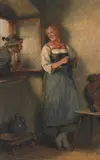 Strickende Magd mit Verehrer by Hugo Kauffmann, 1900, oil on panel, sold Dec 2021