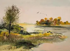 Les Bords de Loire by Michel Jouenne, oil on canvas, offered Dec 2021